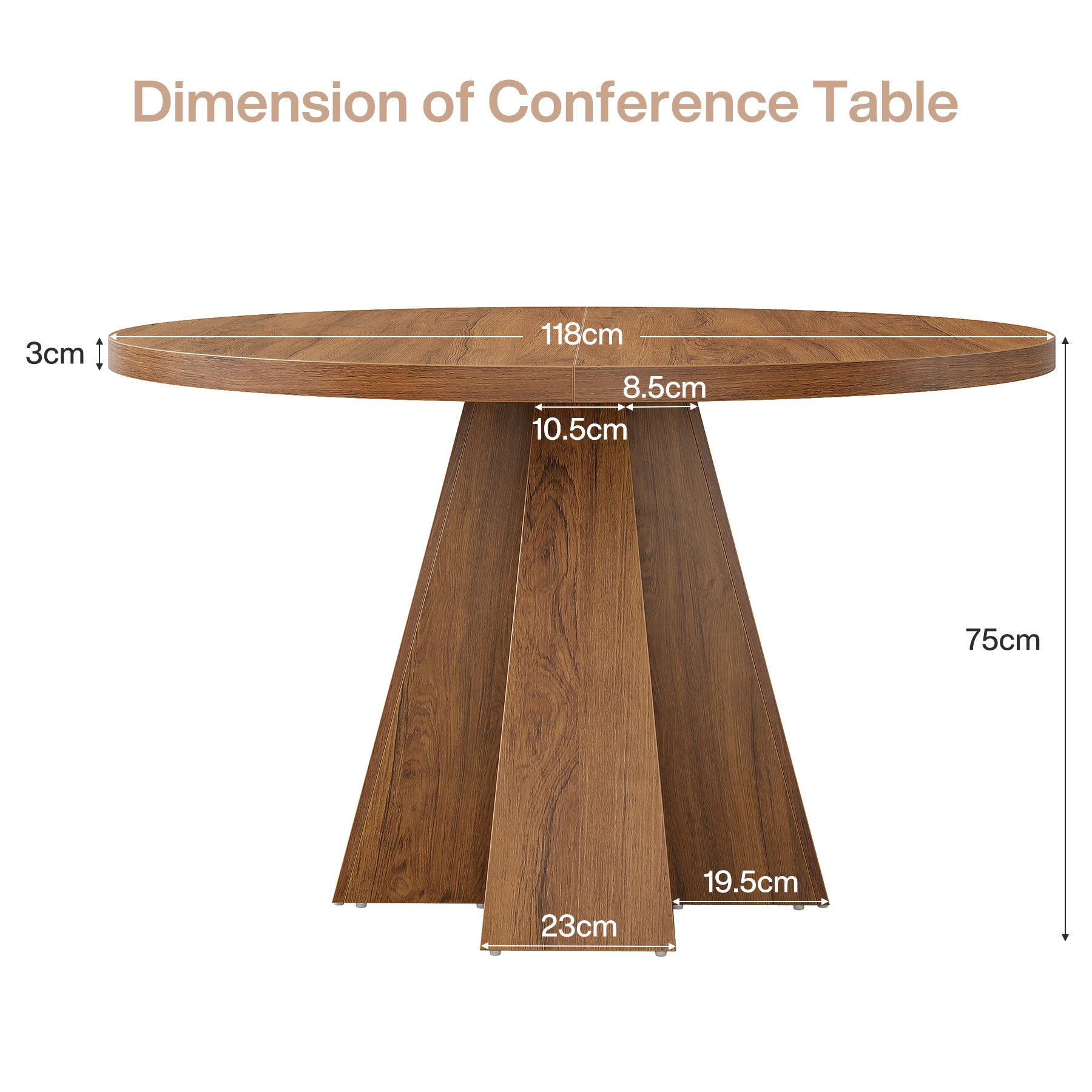 Tribesigns Ronde Eettafel 118 cm met Centrale Voet in Walnootbruin