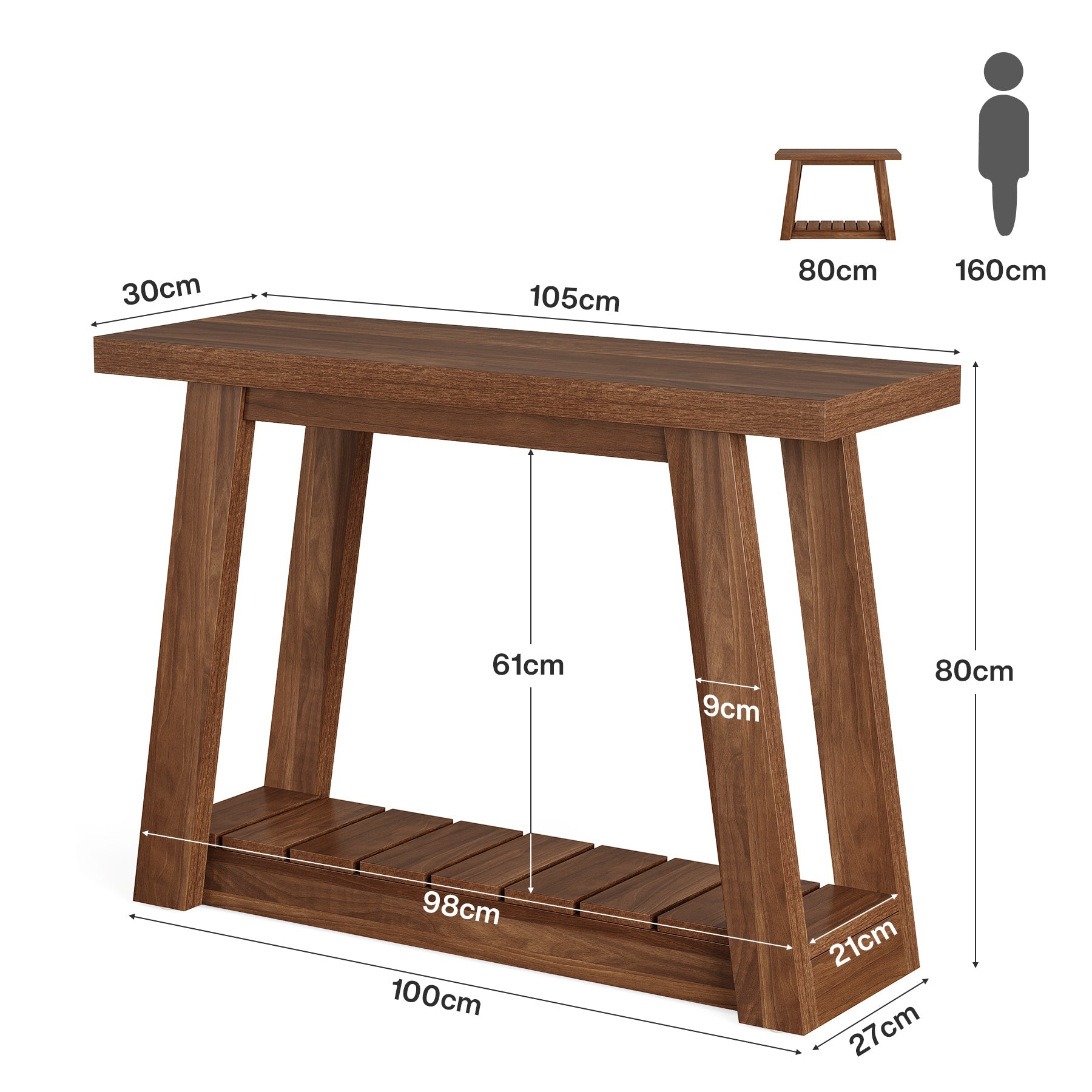 Tribesigns smalle consoletafel van 105 cm, haltafel met twee legplanken en open opbergruimte