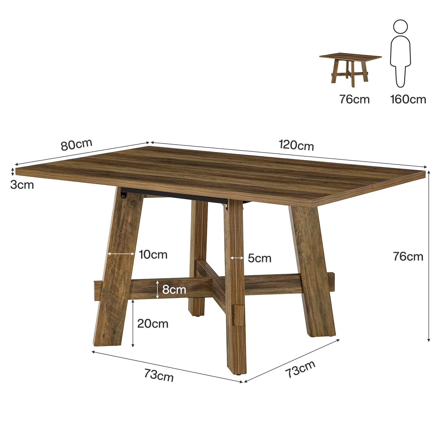 Tribesigns 140 cm landelijke eettafel voor 4 personen met kruissteun, houten keukentafel voor appartement en eetkamer