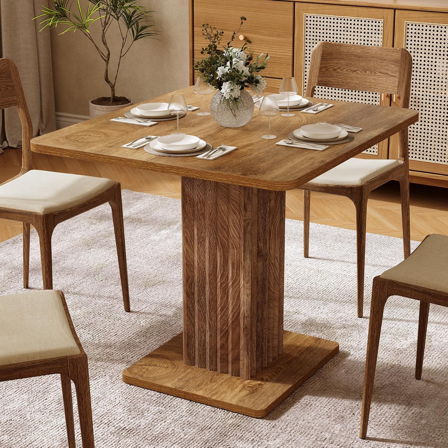 90x80 cm Compacte Eettafel voor 4 Personen, Met Stevig Onderstel in Landelijke Stijl voor Keuken en Woonkamer