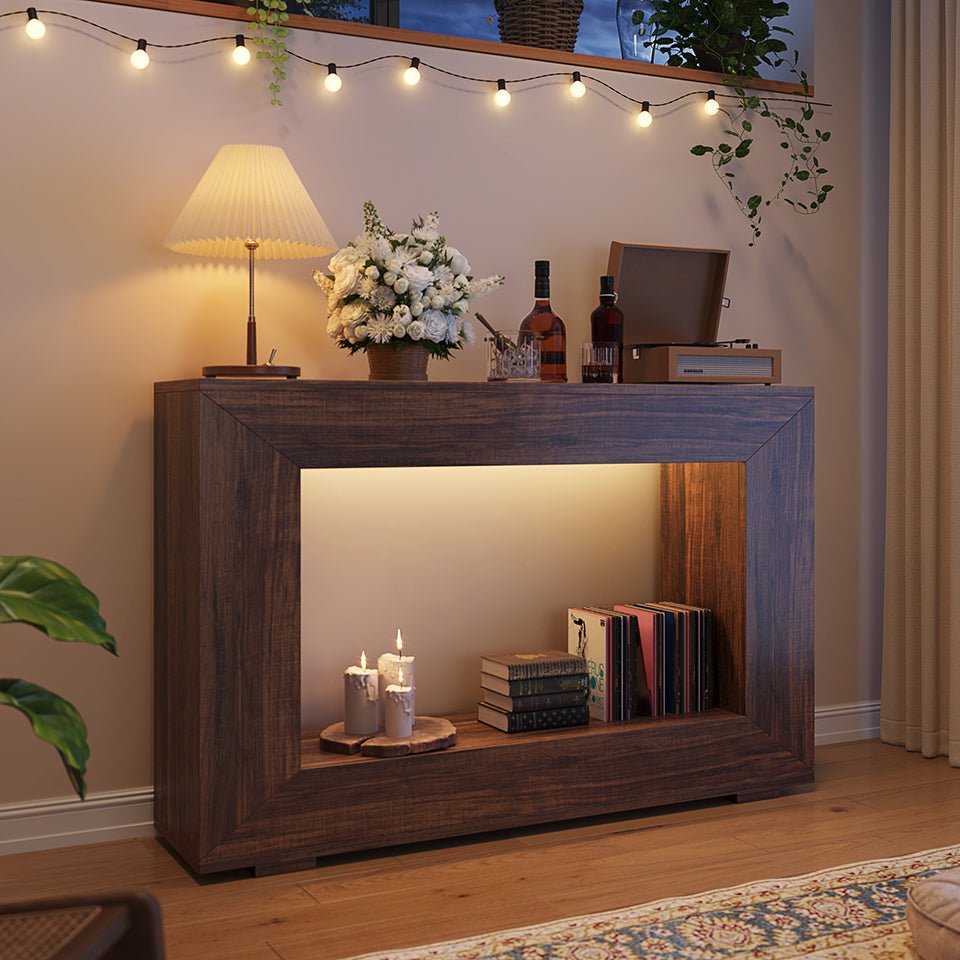 120 cm Boers Entreetafel met Opbergvak, Industrieel Accentmeubel voor Hal en Woonkamer